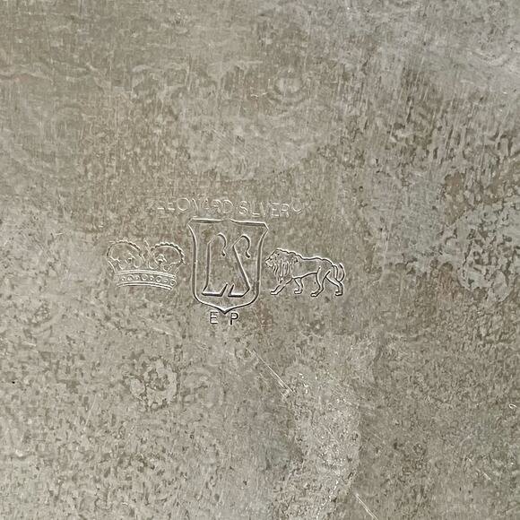 Vintage Leonard Silver Serving Tray Footed Side Handles Festive Holiday Platter - Picture 12 of 13